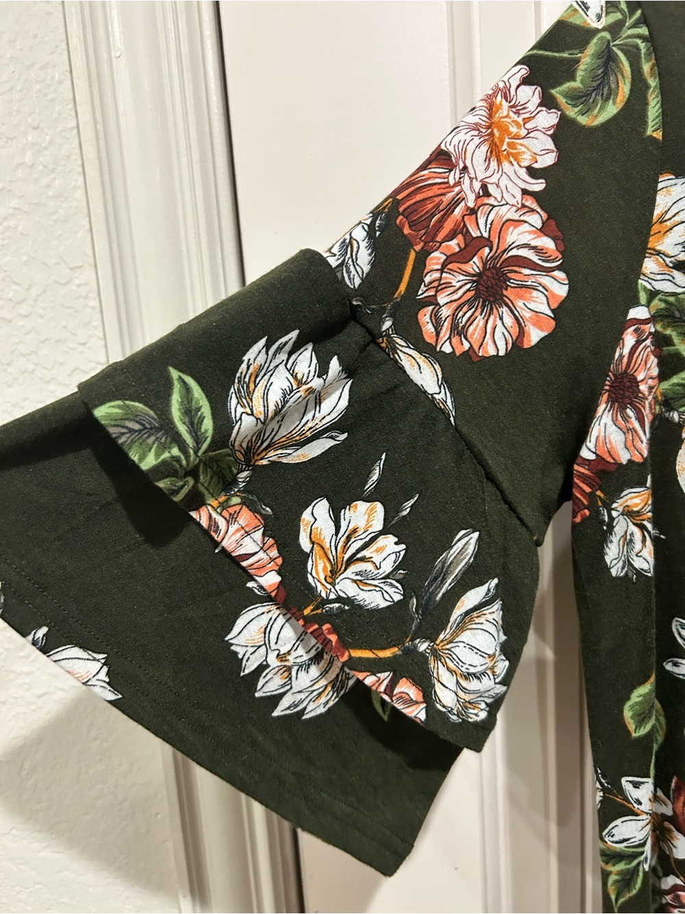 Olive Green Floral Ruffle Sleeve Tunic/Dress